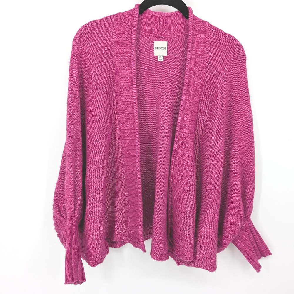 NIC+ZOE Cozy Crush Cardigan Women S/M Pink Open Front Dolman Sleeve Knit Sweater